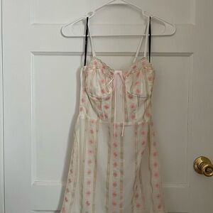 Floral Pink and White Spaghetti Strap Dress